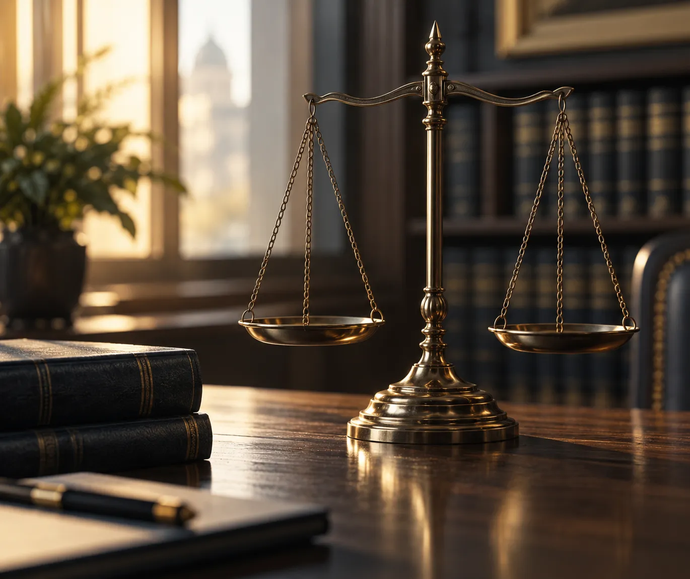 Bronze scales of justice on a desk, representing compensation and damages in Missouri sexual abuse lawsuits